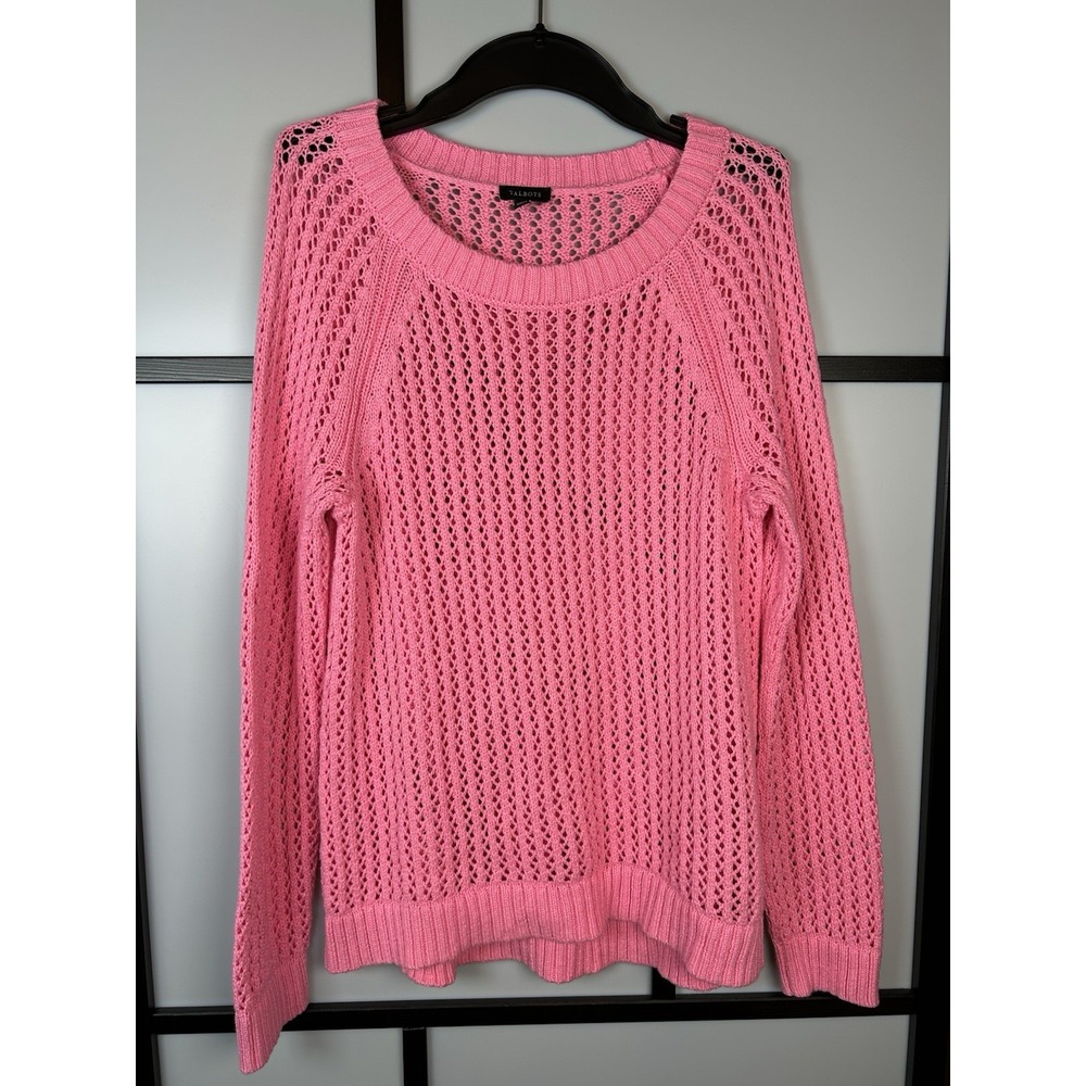 Talbots Knit Sweater Women Size M Pink 100% Cotton High Low - Picture 2 of 7